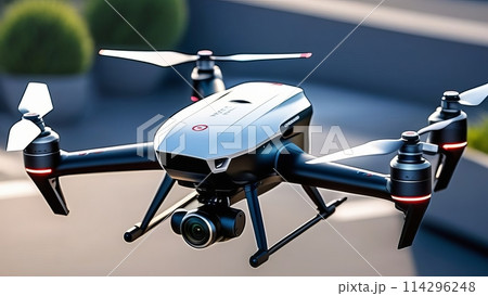 A black drone in observation positions in flight 114296248