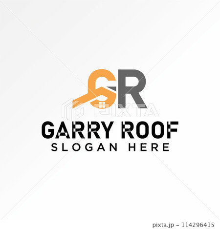 Logo design graphic concept creative premium abstract vector stock icon letter initial GR font line home roof house. Related typography architecture 114296415
