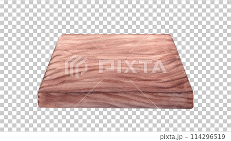Wood brown plank. Surface with horizontal shabby texture. Perspective view. Rectangular serving board. Template for food projects, interior design. Watercolor illustration 114296519