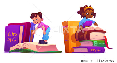 Kids reading books set isolated on white 114296755