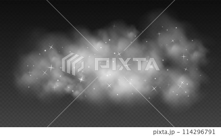 White magic smoke with stars and sparkles, fog with glowing particles, colorful vapor with star dust. White magic smoke with stars and sparkles, fog with glowing particles, colorful vapor with star dust. 114296791