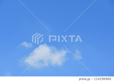 beautiful blue sky and white fluffy group of clouds with sunrise in the morning, natural background 114296968