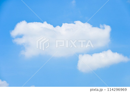 beautiful blue sky and white fluffy group of clouds with sunrise in the morning, natural background 114296969