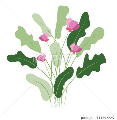 Abstract pink flower bush in flat design. Decorative blossoms with leaves. Vector illustration isolated. Abstract pink flower bush in flat design. Decorative blossoms with leaves. Vector illustration isolated. 114297225