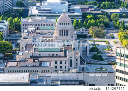 日本の東京都市景観 国会議事堂などを望む 114297525