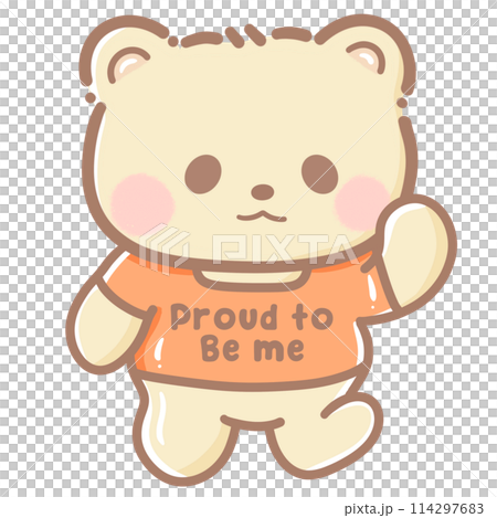 Handdrawn illustration Cute kawaii yellow teddy bear pride month Lgbt Rainbow clipart pastel color greeting card party invitation 114297683