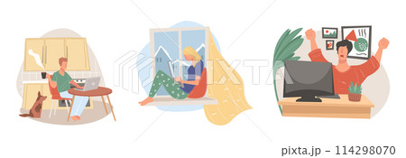 Casual Home Activities Vector Illustration 114298070