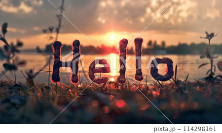 Sunset Hello concept art poster.のイラスト素材 [114298161] - PIXTA