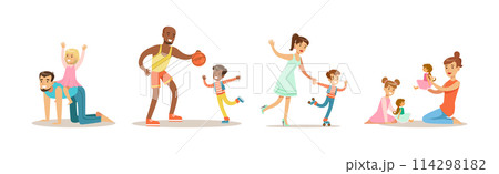 Parents and Their Kids Having Good Time Together Vector Set 114298182