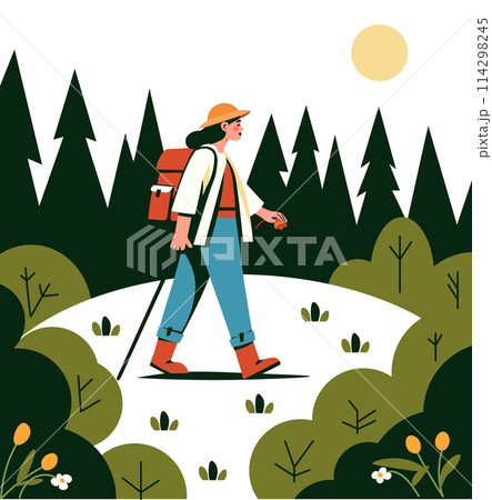 Adventure Hiker in Forest Scenery 114298245