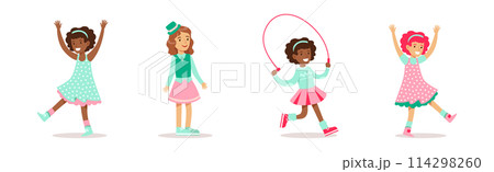 Happy Girl Child Character Engaged in Different Activity Vector Set 114298260