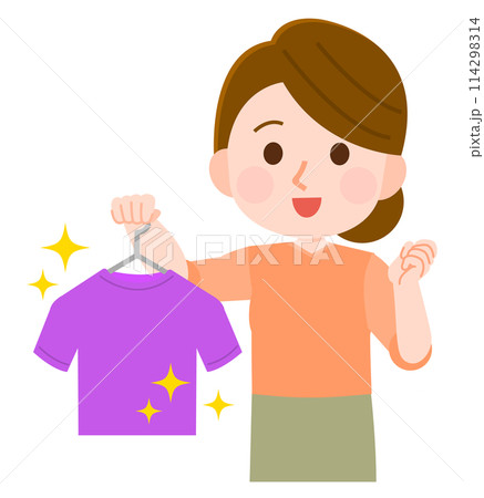 洗濯物がきれいに洗い上がって嬉しい主婦　イラスト 114298314