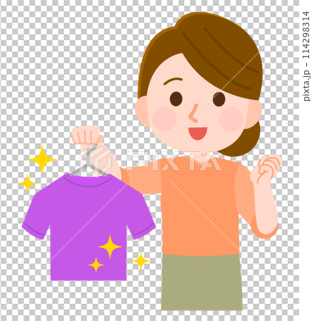 洗濯物がきれいに洗い上がって嬉しい主婦　イラスト 114298314