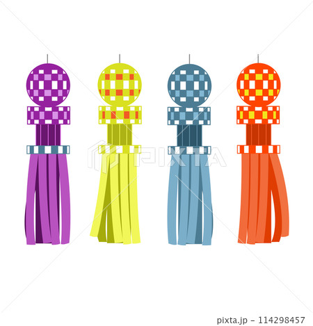 七夕の笹飾り短冊吹流しイラスト 七夕の笹飾り短冊吹流しイラスト 114298457