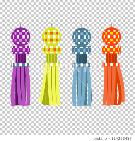 七夕の笹飾り短冊吹流しイラスト 七夕の笹飾り短冊吹流しイラスト 114298457