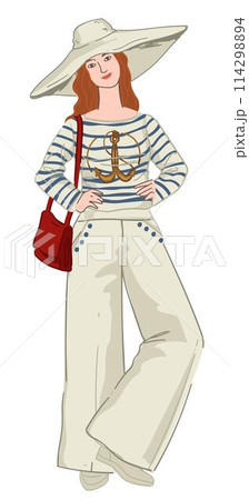 Stylish woman wearing summer nautical clothes 114298894