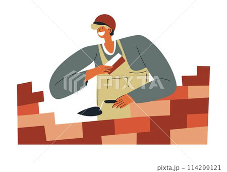 Bricklayer worker with cement and bricks vector 114299121
