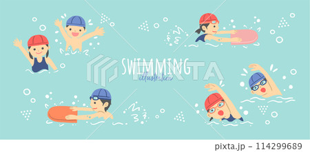 子どもがプールで泳いでいるイラスト 子どもがプールで泳いでいるイラスト 114299689