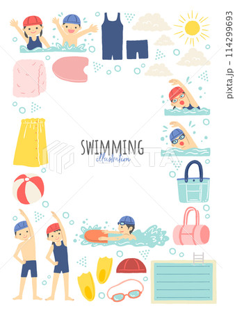 学校・スイミングスクールの水泳のイラスト　セット 114299693