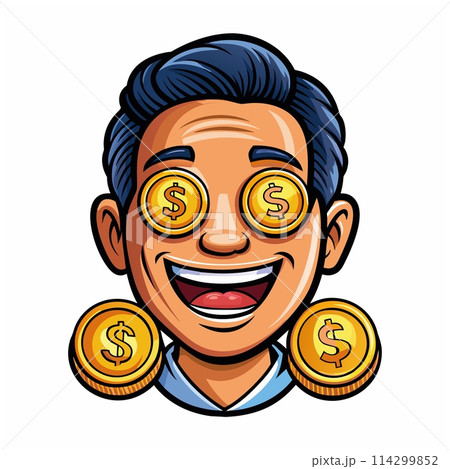 Man With Three Gold Coins Over Eyes Man With Three Gold Coins Over Eyes 114299852