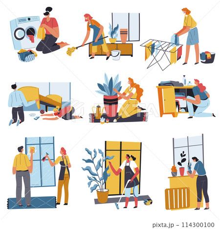 Housework done by family, chores at home vector 114300100