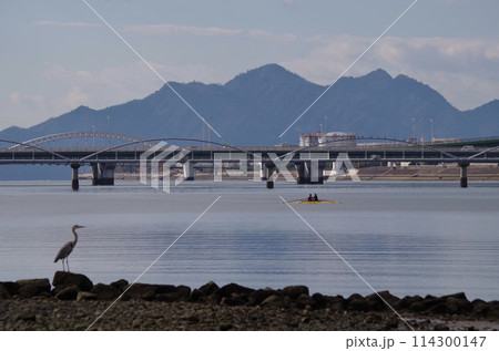 広島　太田川放水路より宮島を望む 114300147