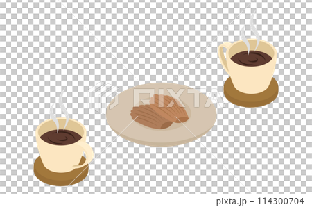 等距插圖：咖啡和瑪德琳 114300704