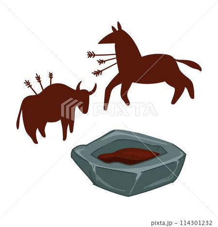 Cave painting of bison with arrows, ancient art Cave painting of bison with arrows, ancient art 114301232