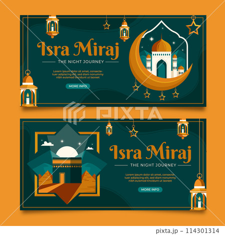 Isra Miraj flat cartoon banner set 114301314