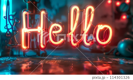 Grey LED Hello concept art poster.のイラスト素材 [114301326] - PIXTA