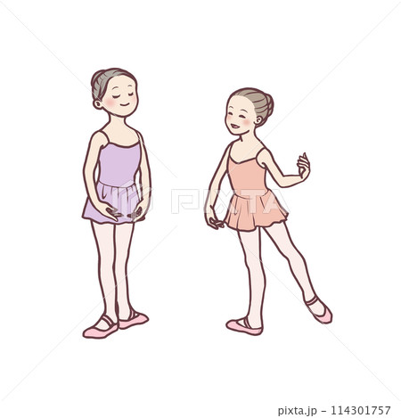立つ練習をするバレエ教室の女の子たち 114301757