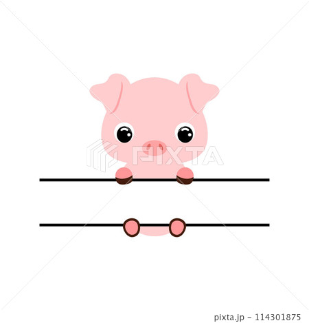 Cute pig split monogram. Funny cartoon character for shirt, scrapbooking, greeting cards, baby shower, invitation. Bright colored childish stock vector illustration 114301875