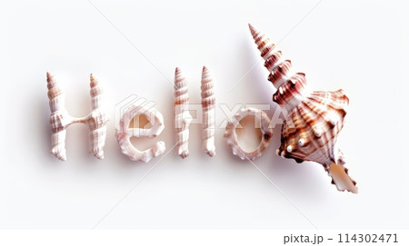 The word Hello created in Conch Shell Letters. 114302471