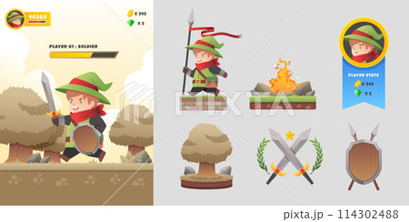 Videogame illustration and icons in flat design 114302488