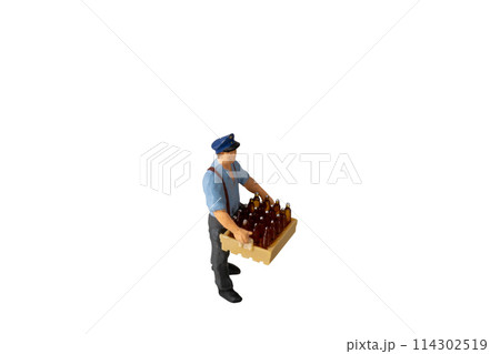 Delivery Man Holding Crate With Bottles isolated on white background with clipping path 114302519