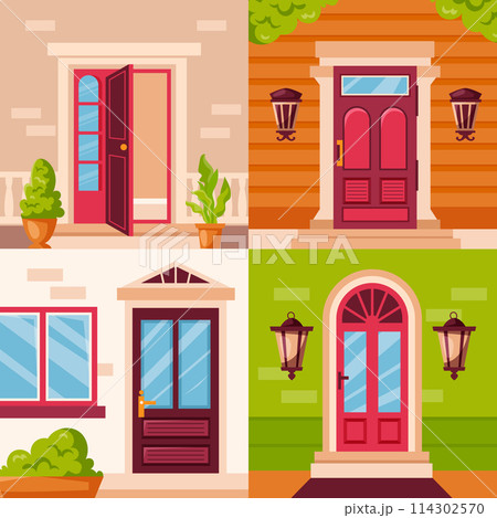 Door design hand drawn cartoon composition set Door design hand drawn cartoon composition set 114302570