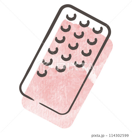 シンプルな手描きの薬の錠剤シートイラスト(水彩画) シンプルな手描きの薬の錠剤シートイラスト(水彩画) 114302599