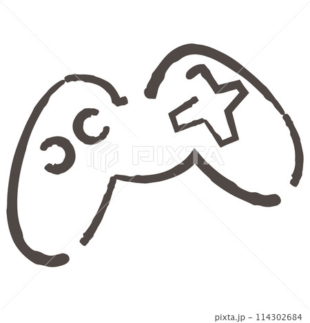 シンプルなゲーム機コントローラーのイラスト（線画） 114302684