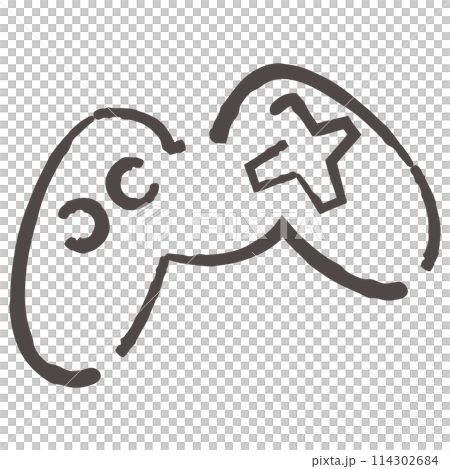 シンプルなゲーム機コントローラーのイラスト（線画） 114302684