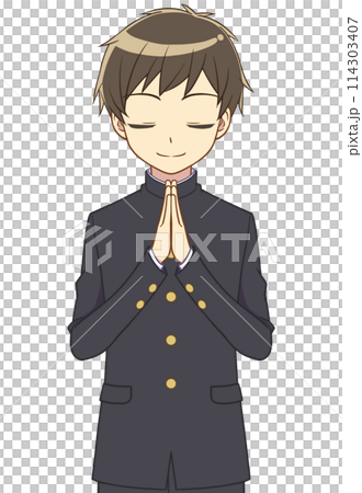 Boy in school uniform clasping hands Boy in school uniform clasping hands 114303407