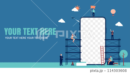 スマートフォン・アプリモチーフバナーイラスト / スマートフォン画面内デザインスペース スマートフォン・アプリモチーフバナーイラスト / スマートフォン画面内デザインスペース 114303608