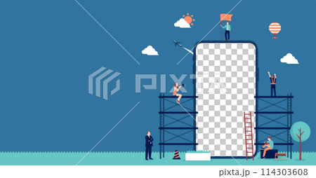 スマートフォン・アプリモチーフバナーイラスト / スマートフォン画面内デザインスペース スマートフォン・アプリモチーフバナーイラスト / スマートフォン画面内デザインスペース 114303608