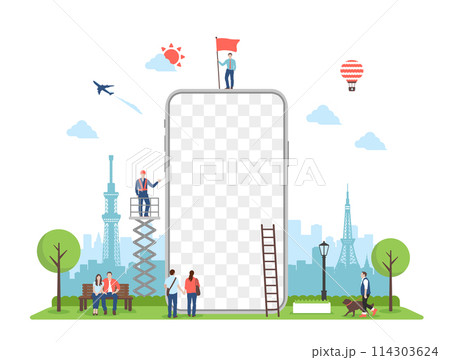 スマートフォン・アプリモチーフイラスト / スマートフォン画面内デザインスペース 114303624