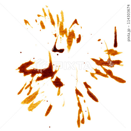 Spilled black coffee, splashes on a white background 114303674