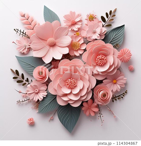 ピンク色の花のフラワーブーケ 114304867