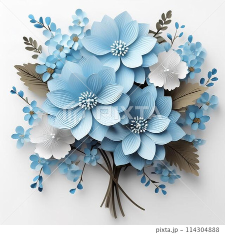 青い花の造花で作った花束 114304888
