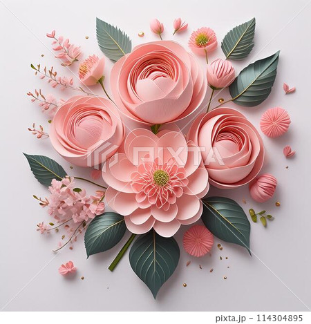 可愛いピンク色の花の素材 114304895