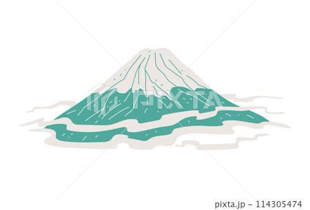 Fuji mountain vector flat illustration, Fujiyama volcano mountain with snow-covered peak in Japan, famous landmark 114305474