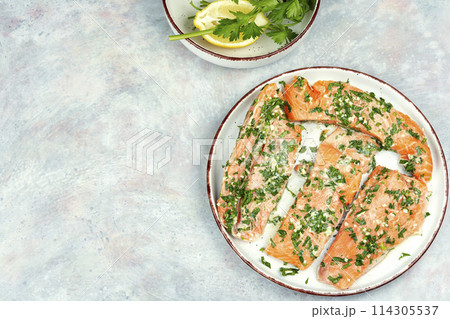 Fresh marinated salmon fish. Fresh marinated salmon fish. 114305537