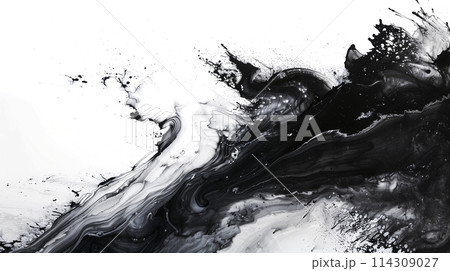 黒い抽象的なペイント背景。書道、墨。 黒い抽象的なペイント背景。書道、墨。 114309027